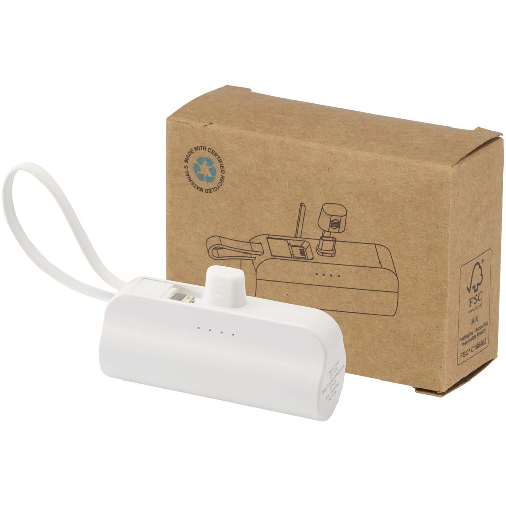 Alnair Type-C powerbank van 5000 mAh 10 W van gerecycled plastic met ingebouwde klapstandaard en 2 in 1 kabel