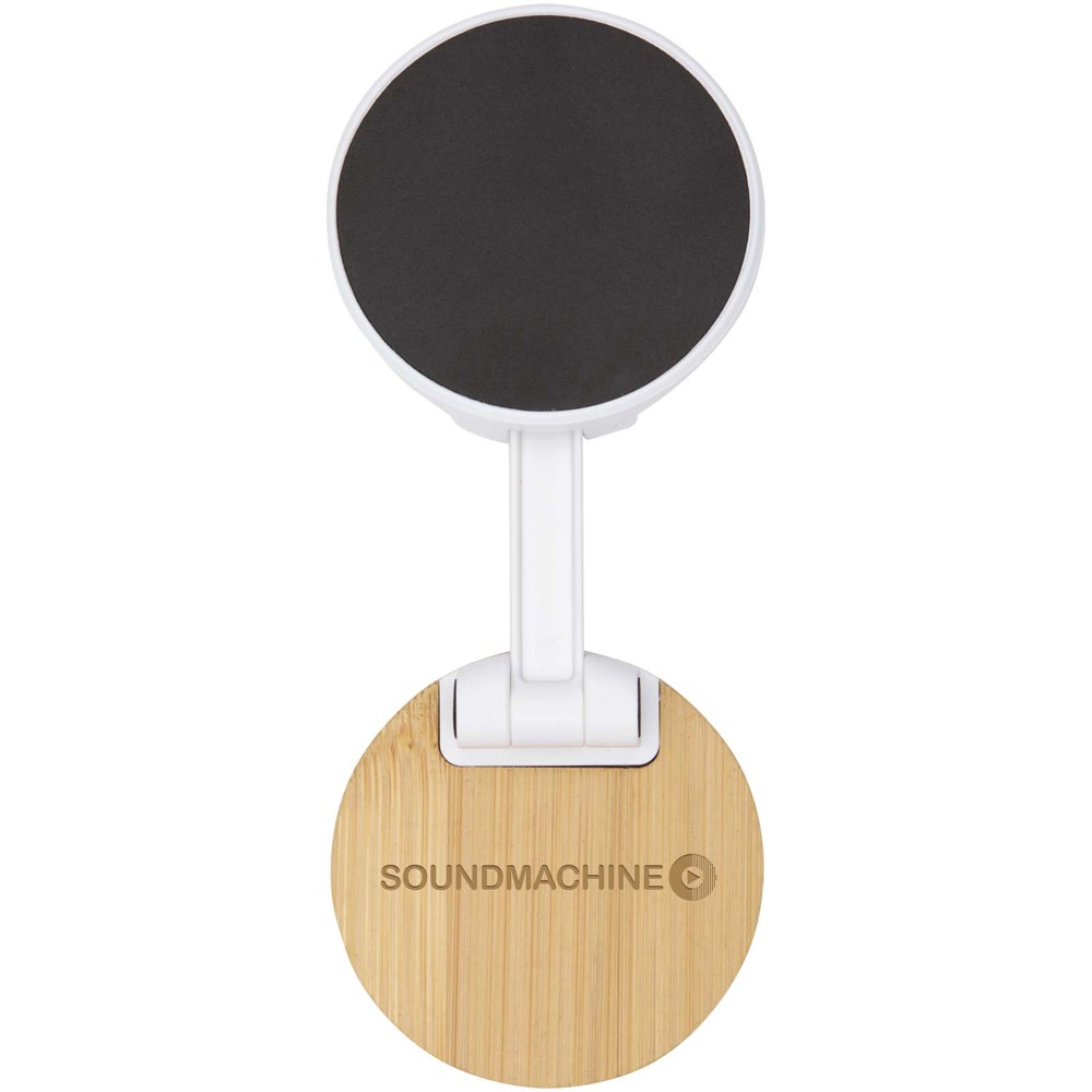 Alcor opvouwbare magnetische telefoonstandaard van gerecycled plastic met bamboedetails