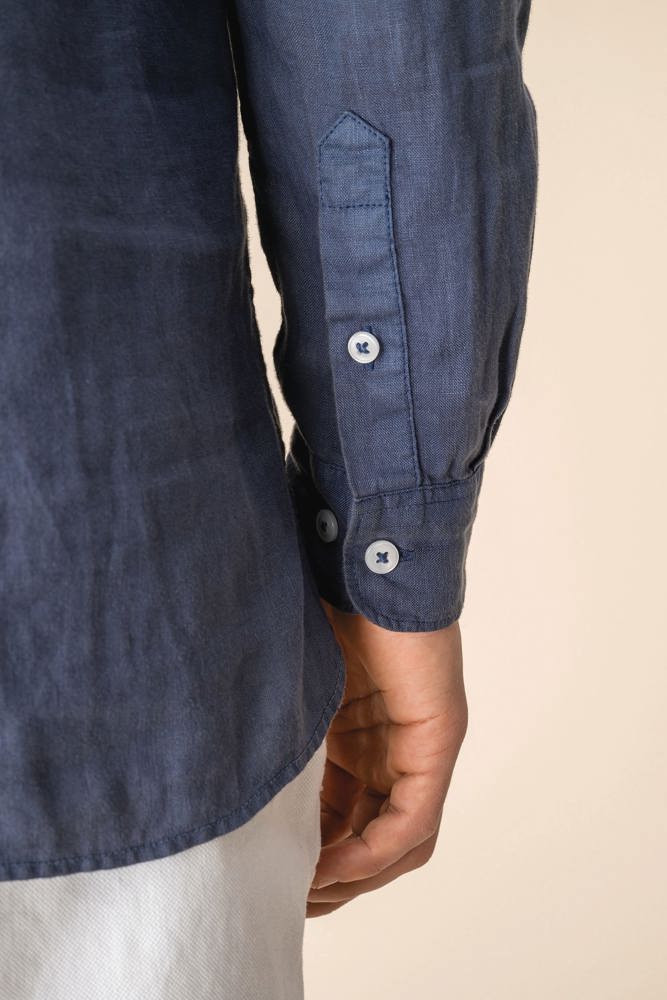 SP507 - Verwassen linen herenoverhemd met maokraag
