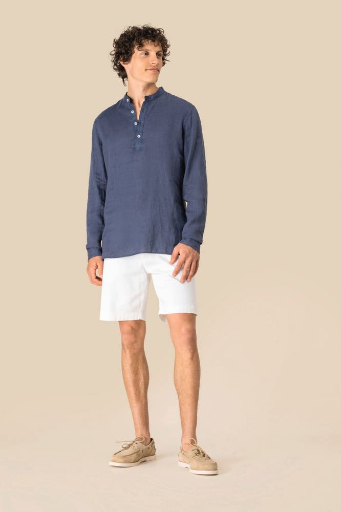 SP507 - Verwassen linen herenoverhemd met maokraag
