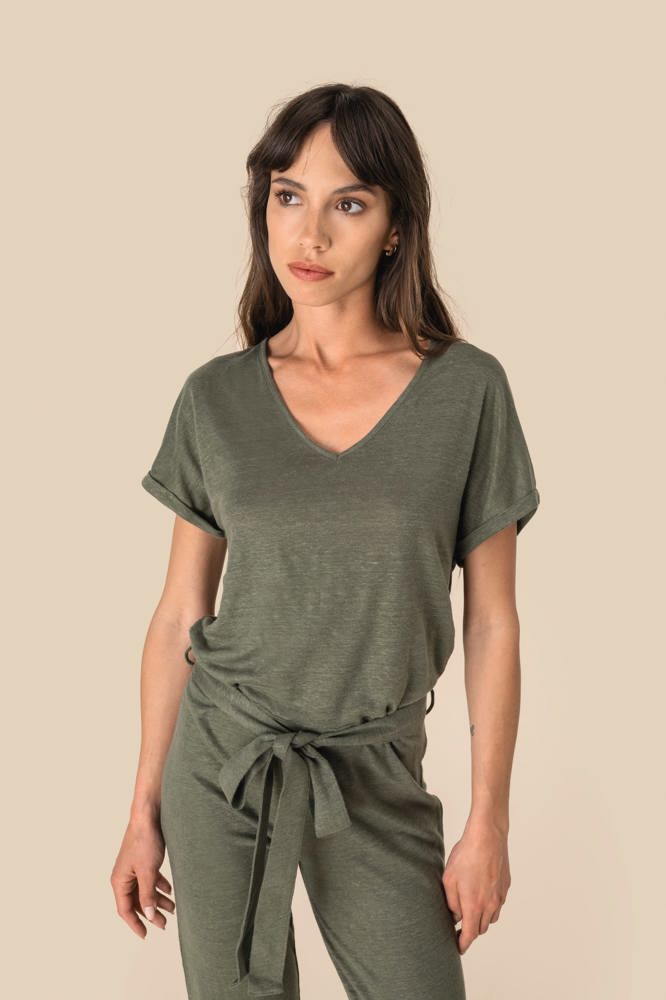 SP5004 - Tricot jumpsuit met korte mouwen voor dames in linnen