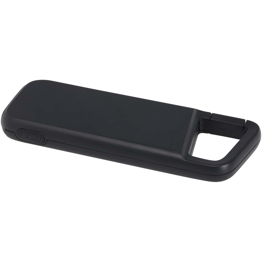 Alkes waterbestendige powerbank van 5000 mAh 12 W van gerecycled plastic met karabijnhaak