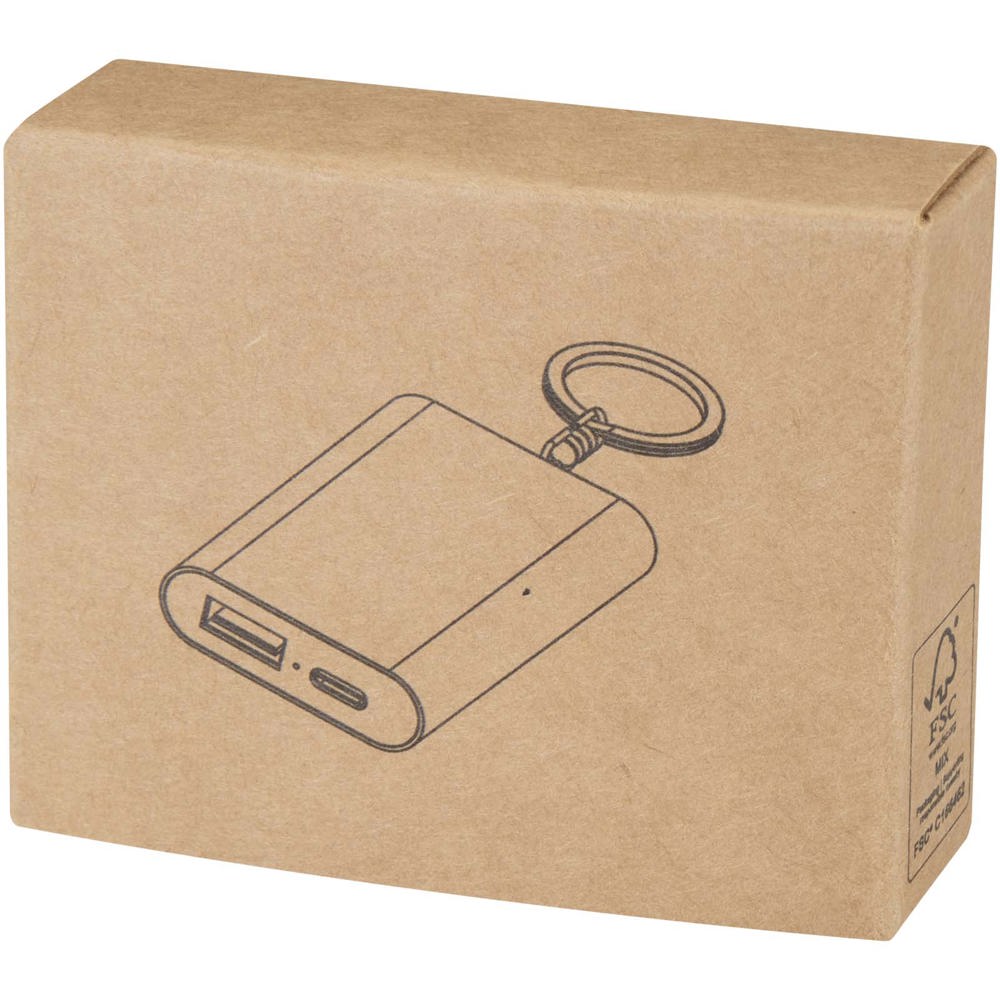 Arcturus powerbank van 2000 mAh van gerecycled aluminium met sleutelhanger