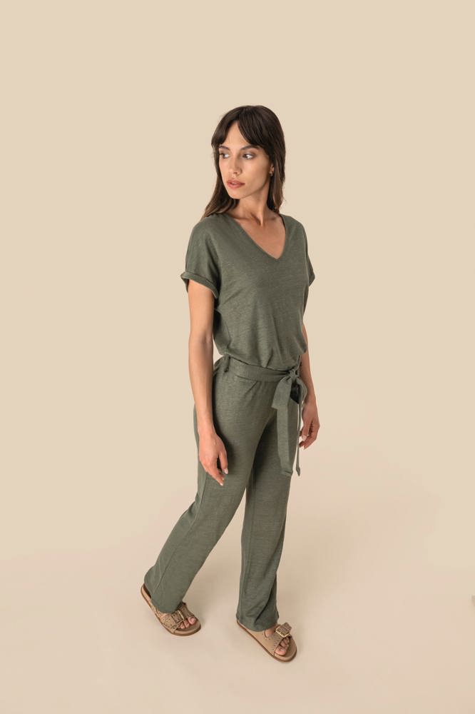 SP5004 - Tricot jumpsuit met korte mouwen voor dames in linnen