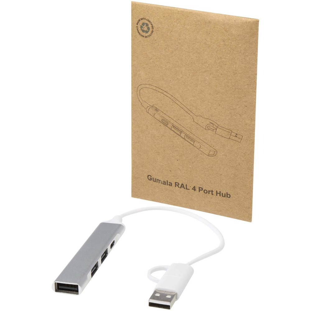 Alkaid 4 poorts USB-A en Type-C hub van gerecycled aluminium met dubbele ingang