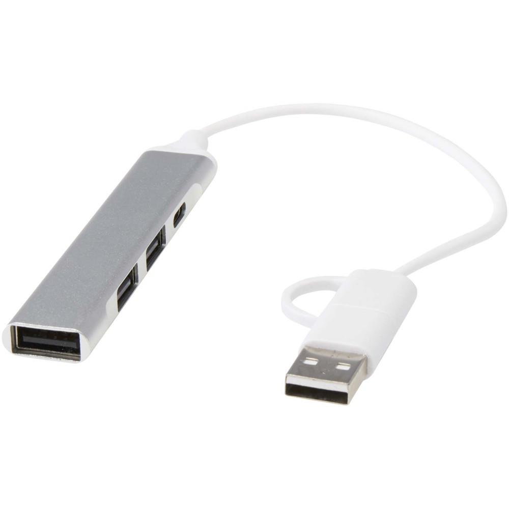 Alkaid 4 poorts USB-A en Type-C hub van gerecycled aluminium met dubbele ingang