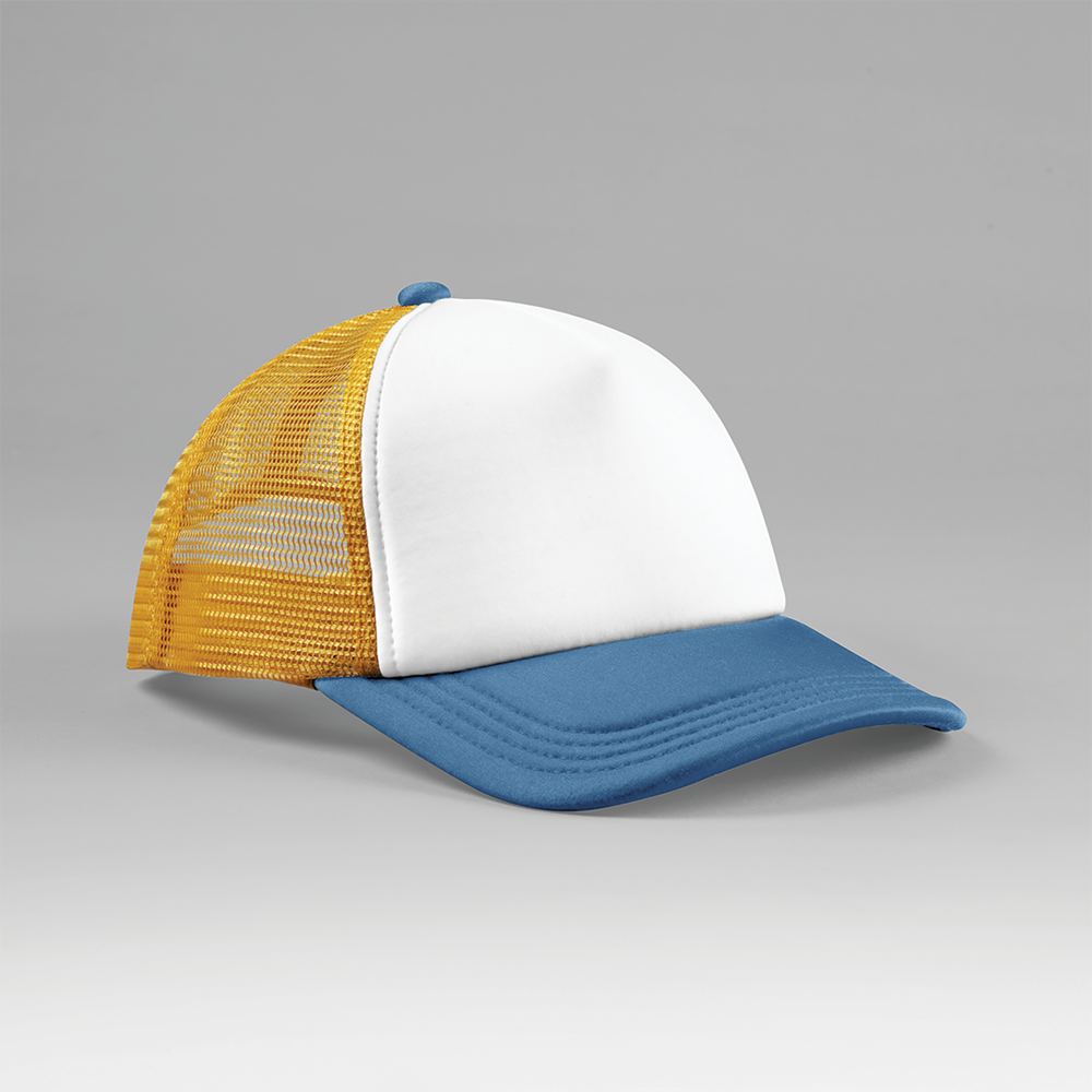 B639 - Multicolour 5-panel trucker pet - Sunflower / Heritage blue