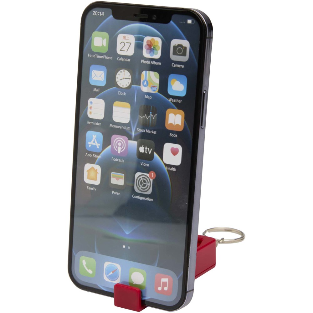 Aggia telefoonstandaard van gerecycled plastic met fidgetspeeltje - rood