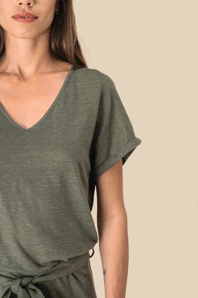 SP5004 - Tricot jumpsuit met korte mouwen voor dames in linnen