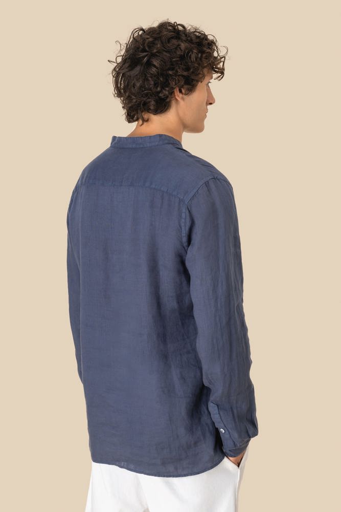 SP507 - Verwassen linen herenoverhemd met maokraag