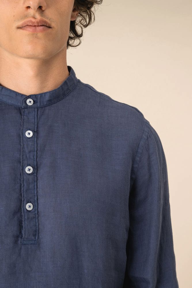 SP507 - Verwassen linen herenoverhemd met maokraag