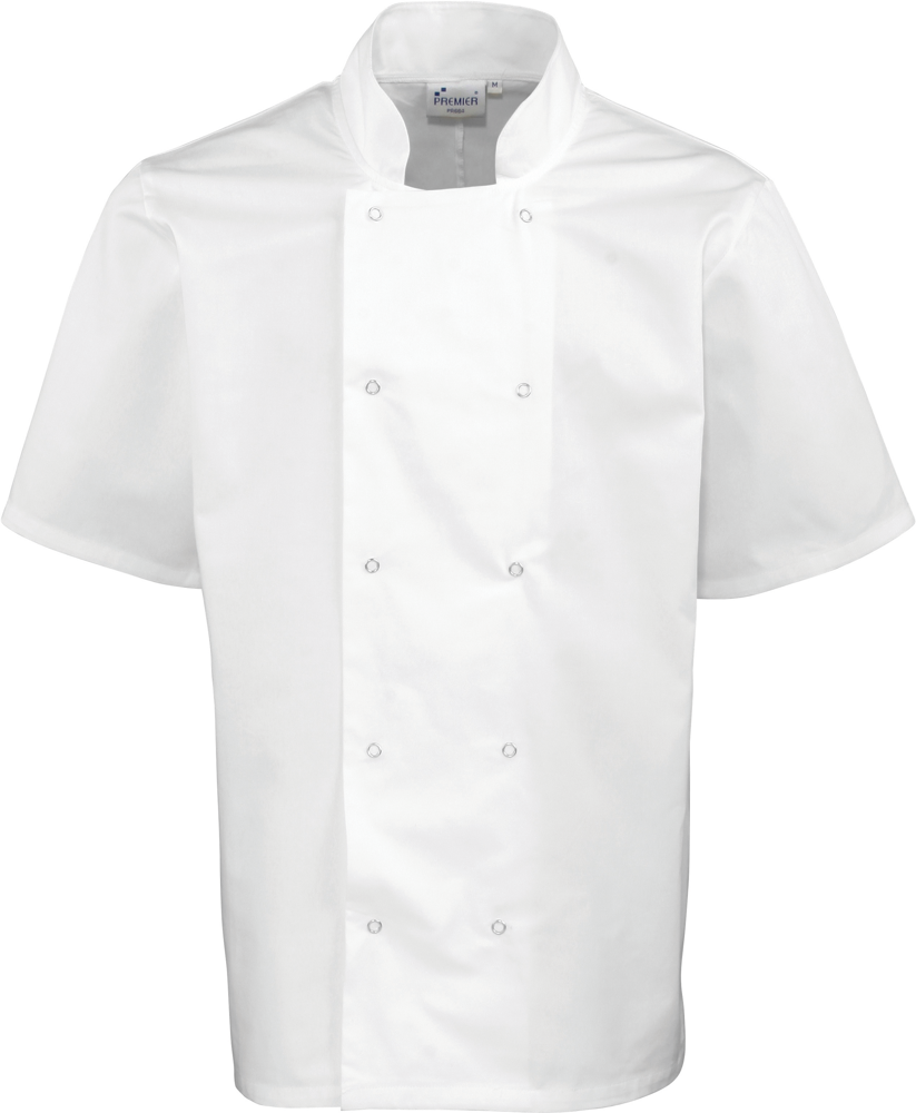 PR664 - Studded Front Short Sleeve Chef's Jacket - White
