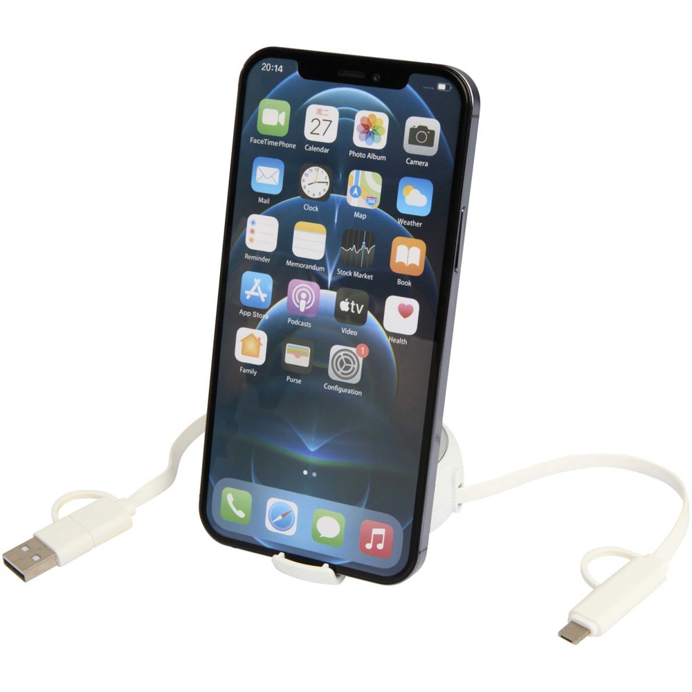 Alasia 5-in-1 100 cm intrekbare datasynchronisatie- en 45 W snellaadkabel van gerecycled plastic en aluminium