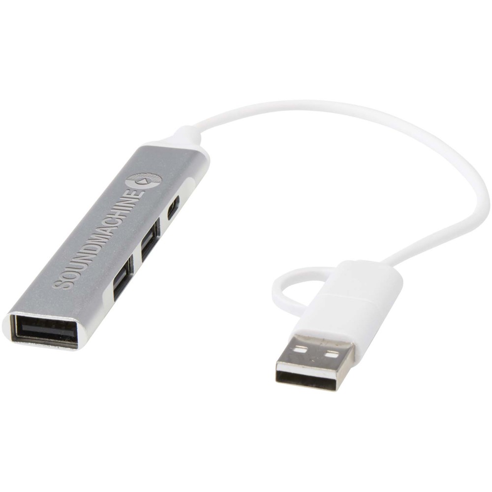 Alkaid 4 poorts USB-A en Type-C hub van gerecycled aluminium met dubbele ingang