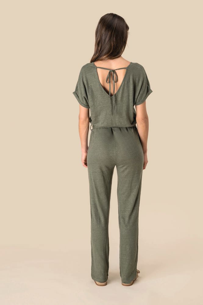 SP5004 - Tricot jumpsuit met korte mouwen voor dames in linnen